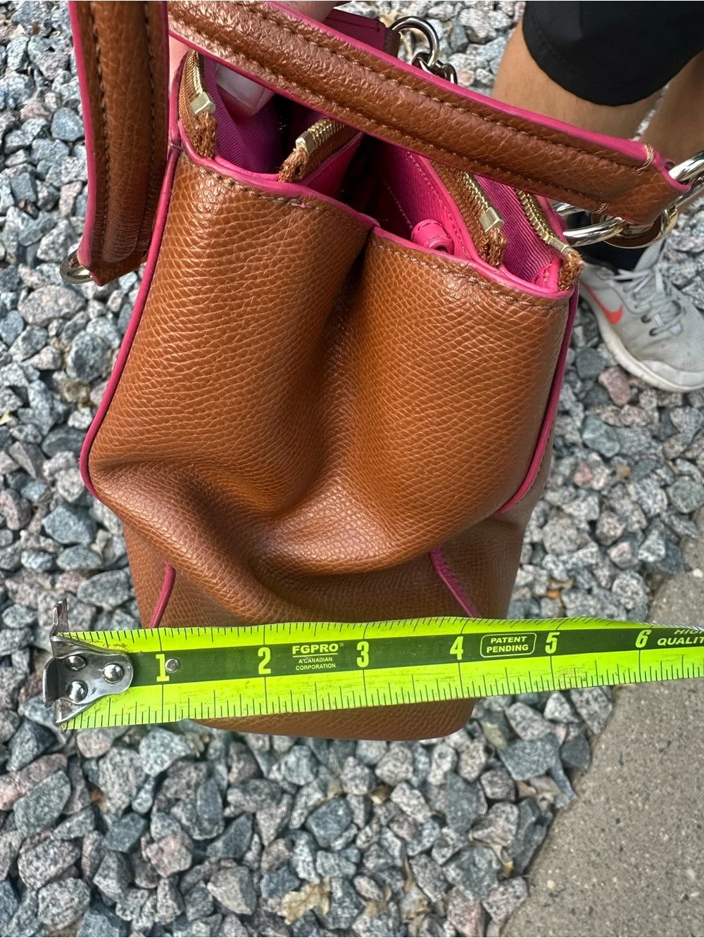 Coach Brown Leather Shoulder Bag with Pink Trim